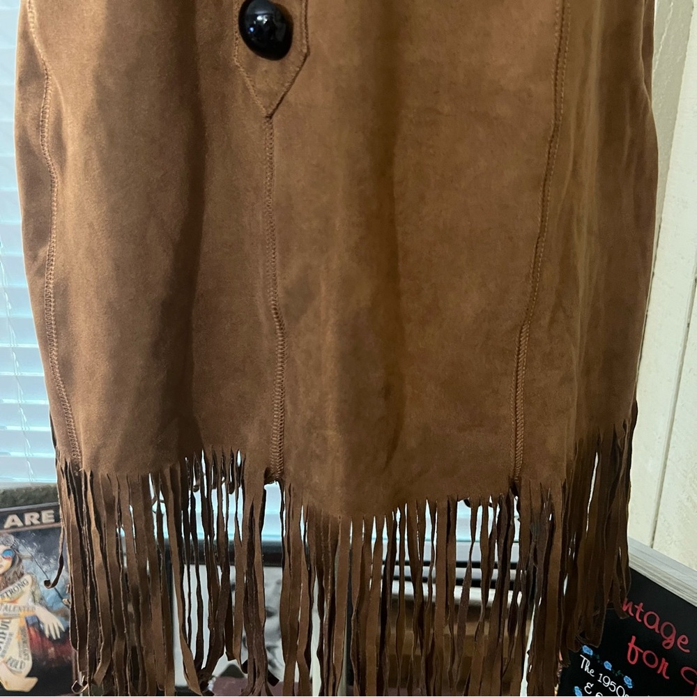 Elegant Suede look Tan Fringe Costal Cowgirl Dress by Oyrosy - Picture 5 of 13
